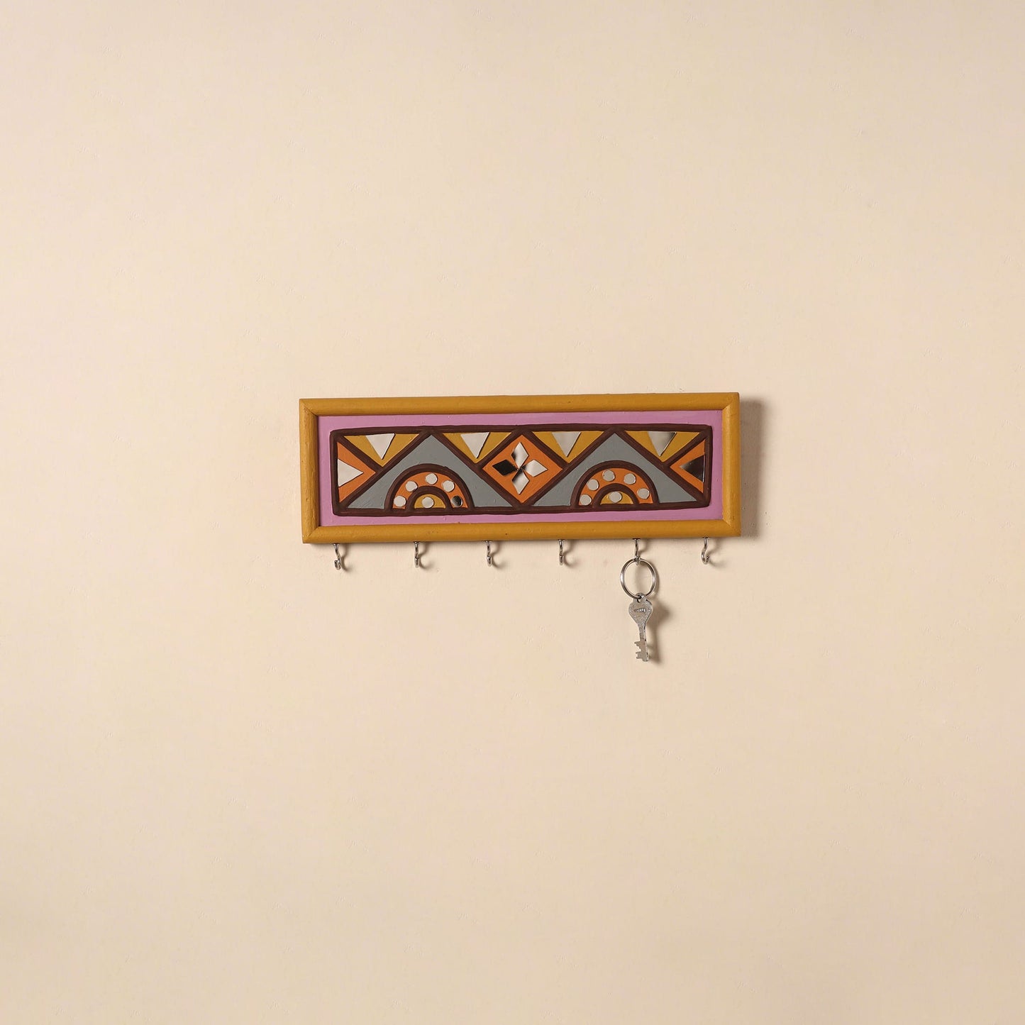 Kutch mud mirror work lippan art key holder (4 x 12 in) 22
