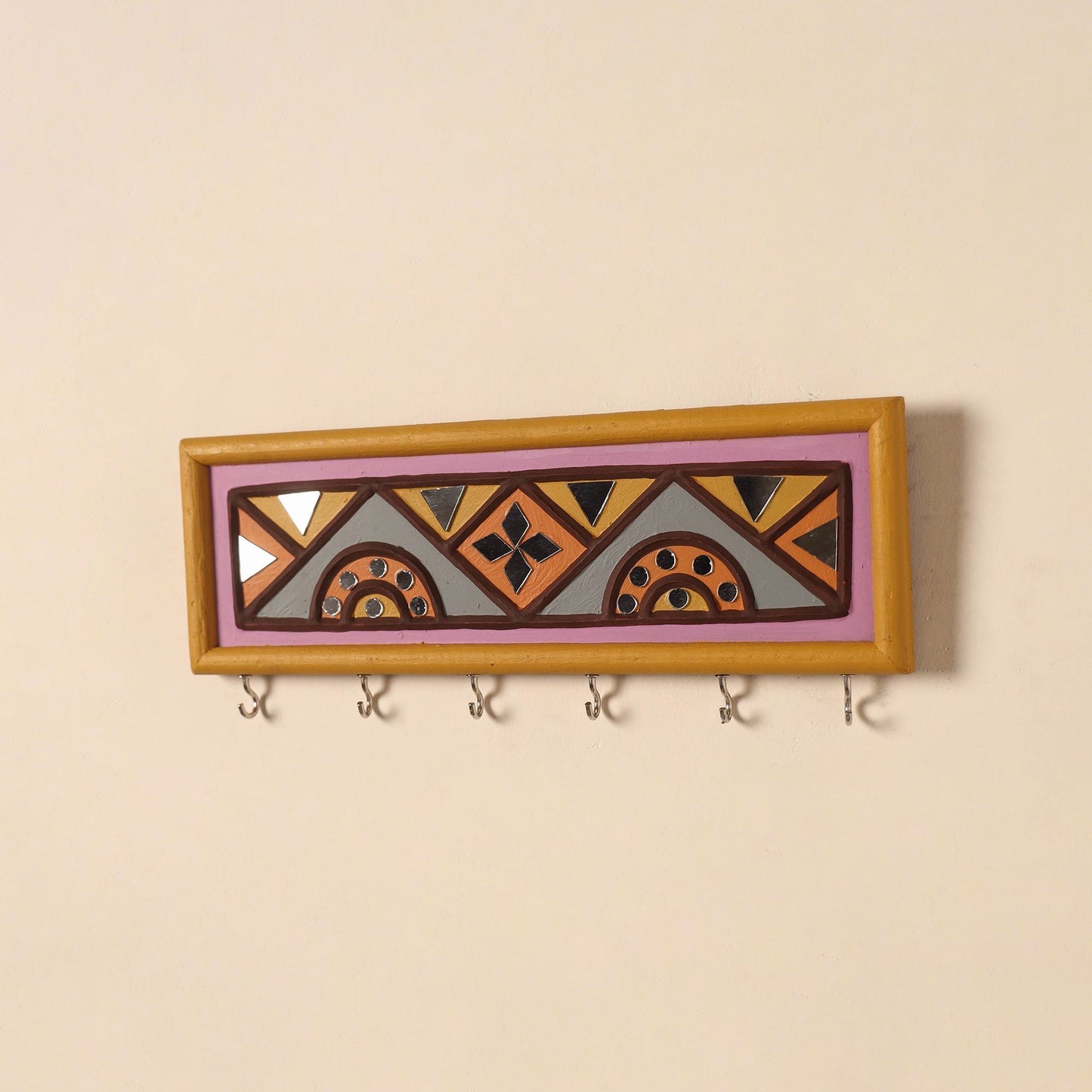 Kutch mud mirror work lippan art key holder (4 x 12 in) 22