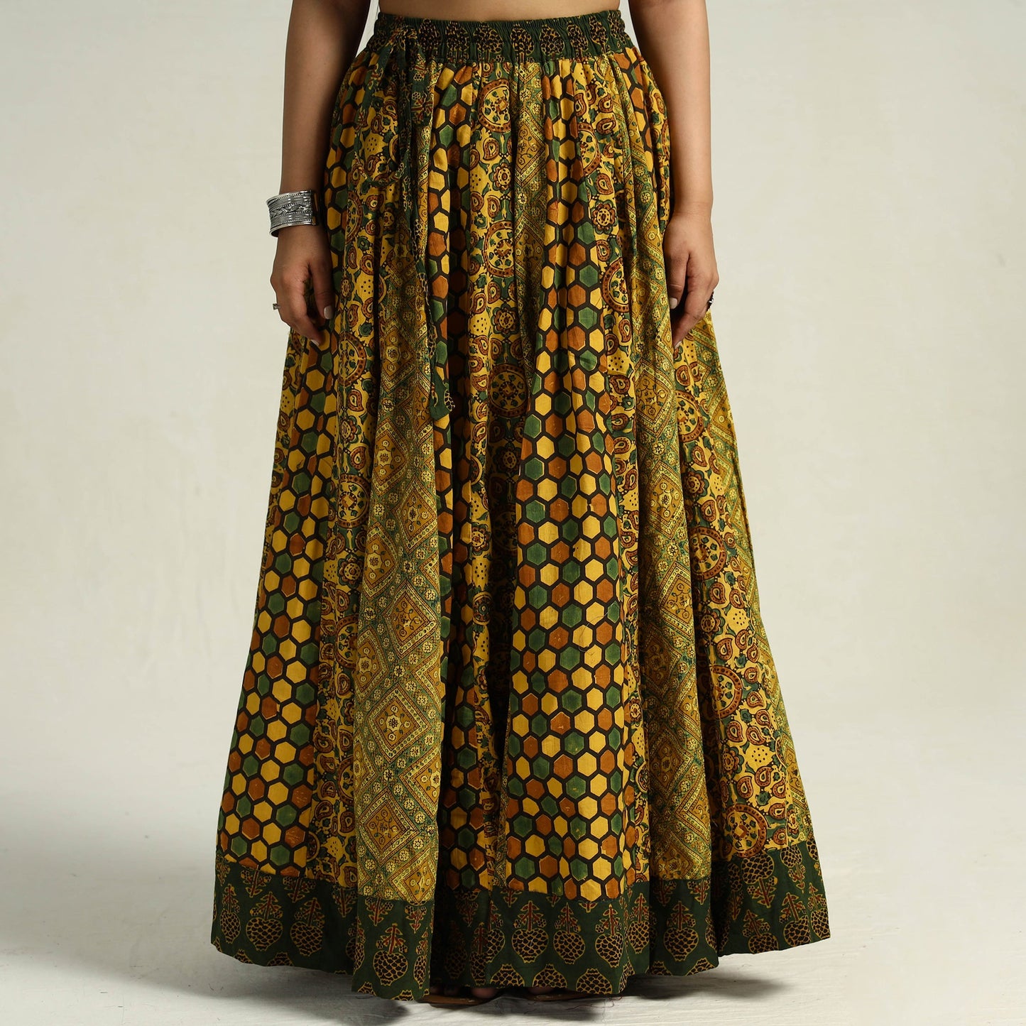 Yellow - kutch printed 24 kali cotton long skirt 33