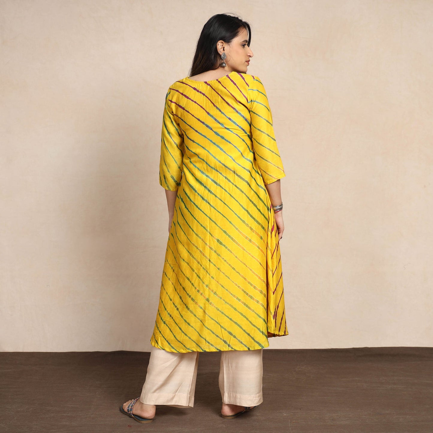 Leheriya Tie-Dye Chanderi Silk Long Kurta