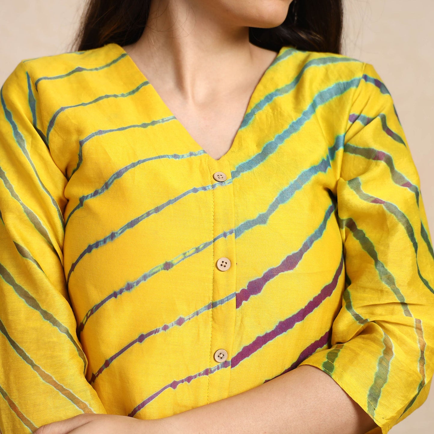 Leheriya Tie-Dye Chanderi Silk Long Kurta