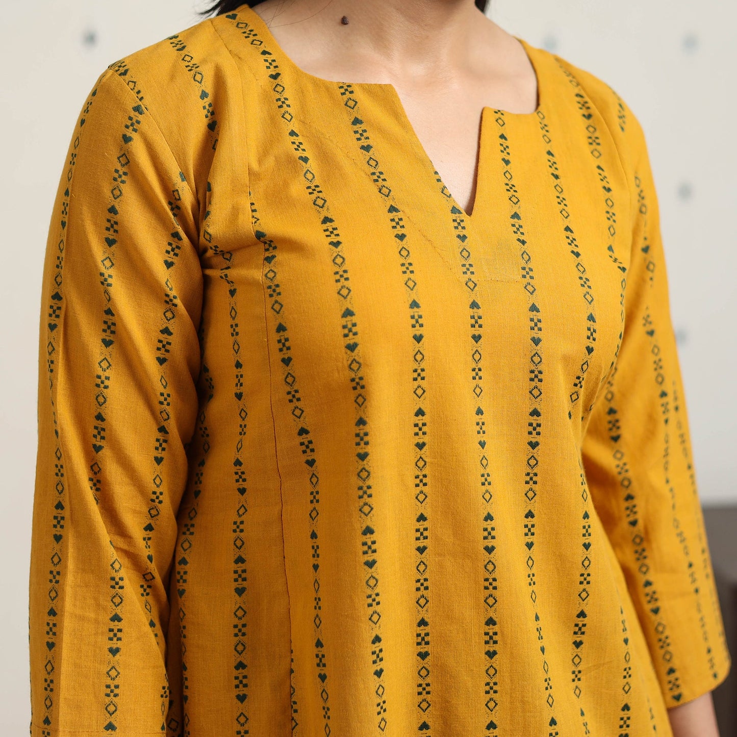 Yellow A-Line Cotton Jacquard Kurta