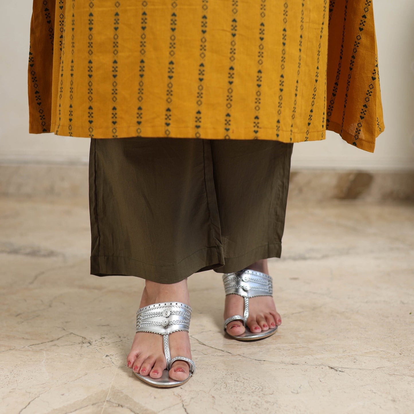 Yellow A-Line Cotton Jacquard Kurta