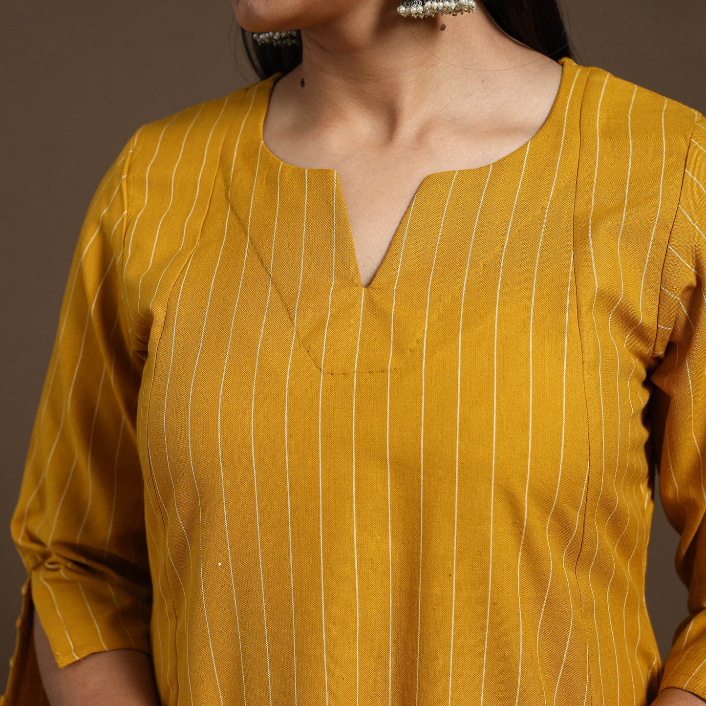Yellow A-Line Cotton Jacquard Kurta