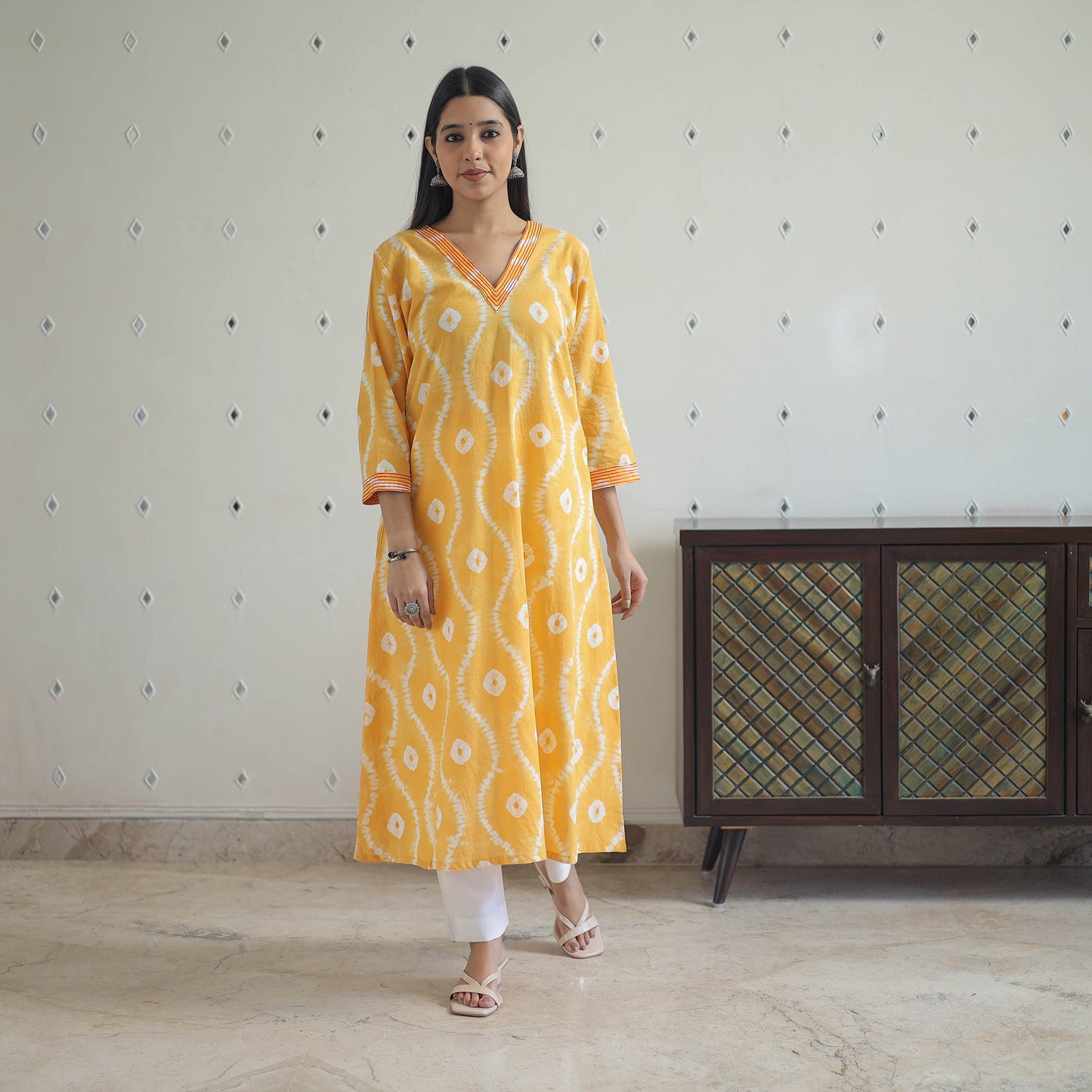 Yellow - a-line tie & dye cotton shibori kurta 06