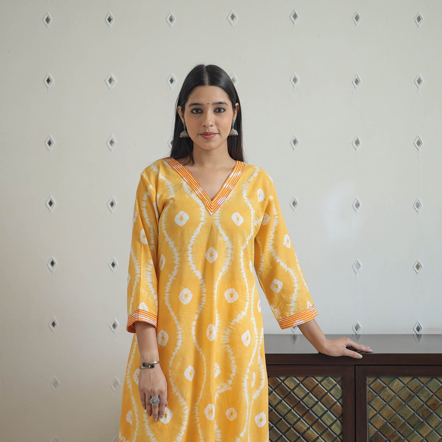 Yellow - a-line tie & dye cotton shibori kurta 06