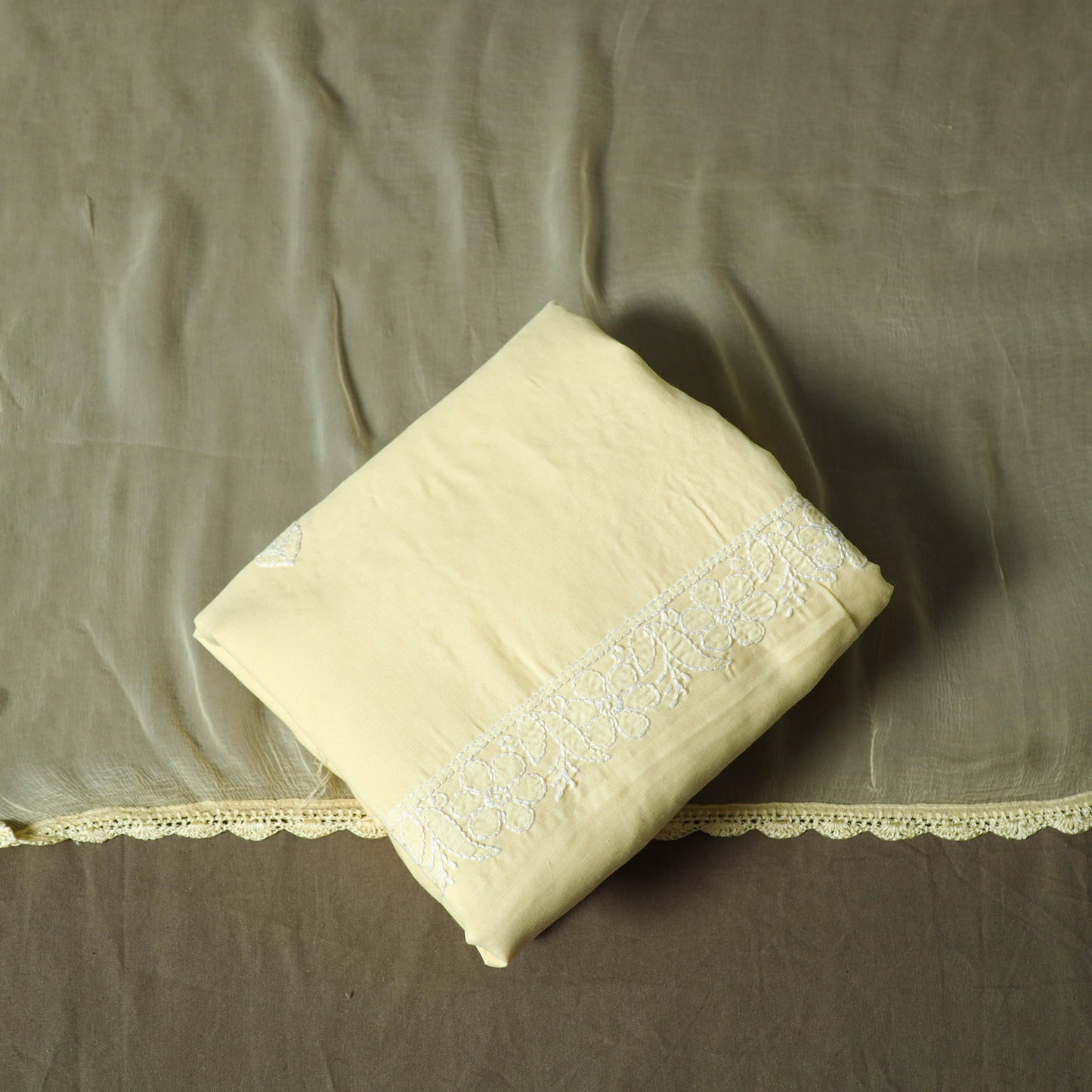 Yellow - lucknowi hand embroidered cotton chikankari 3pc