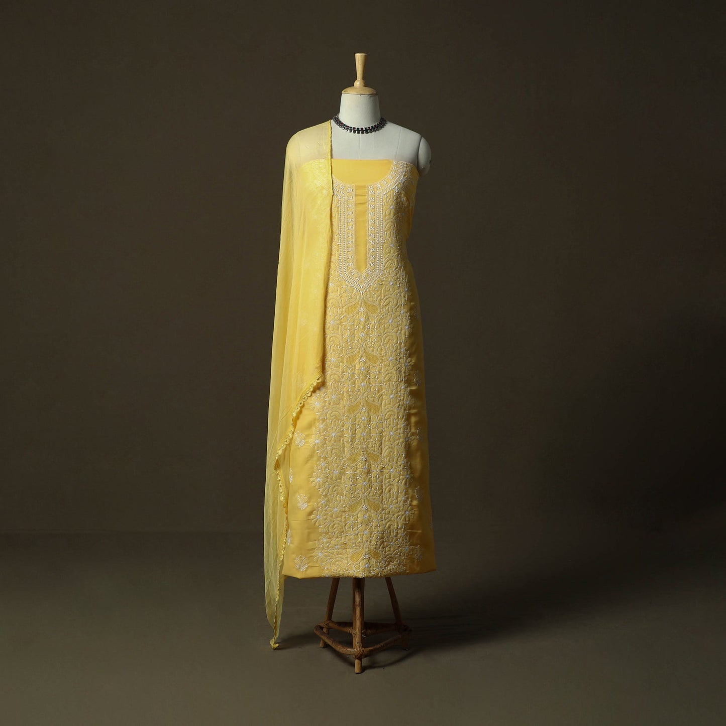 Yellow - lucknowi hand embroidered cotton chikankari 3pc