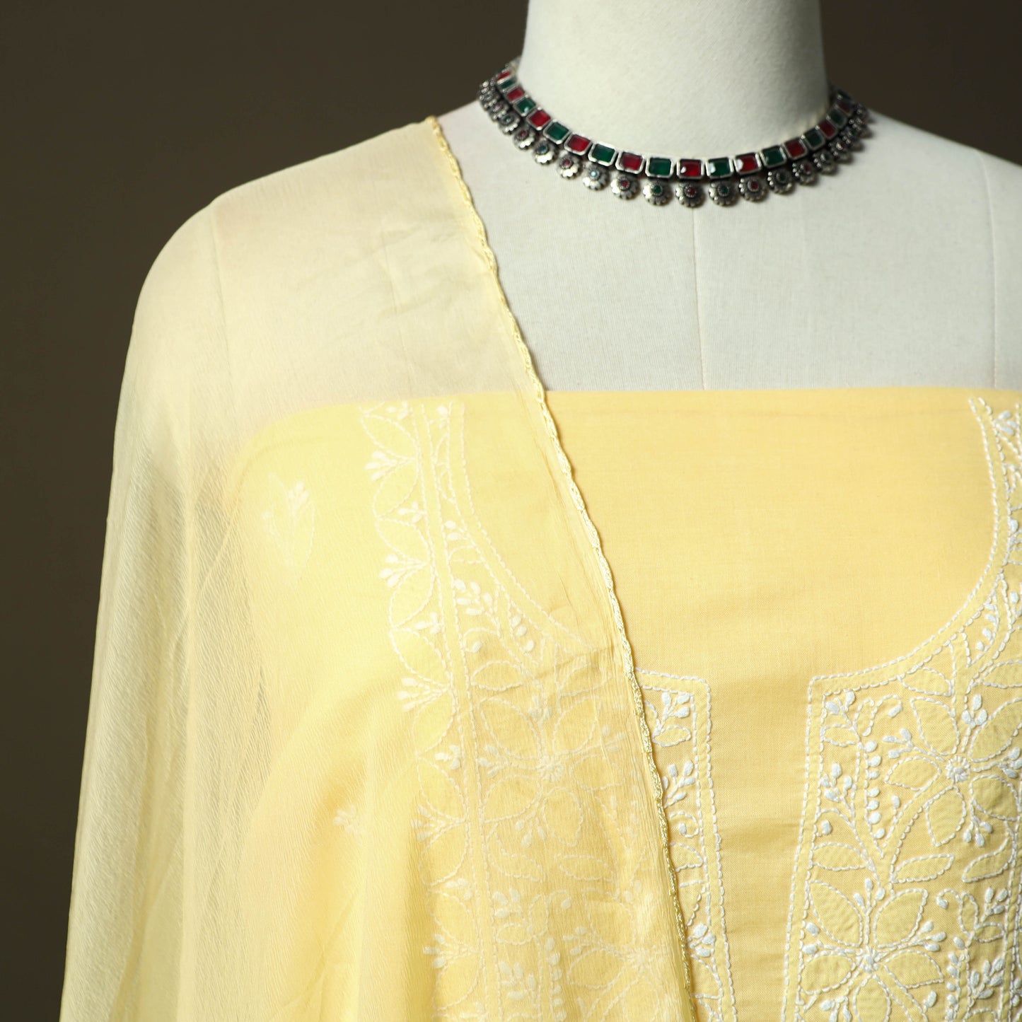 Yellow - lucknowi hand embroidered cotton chikankari 3pc