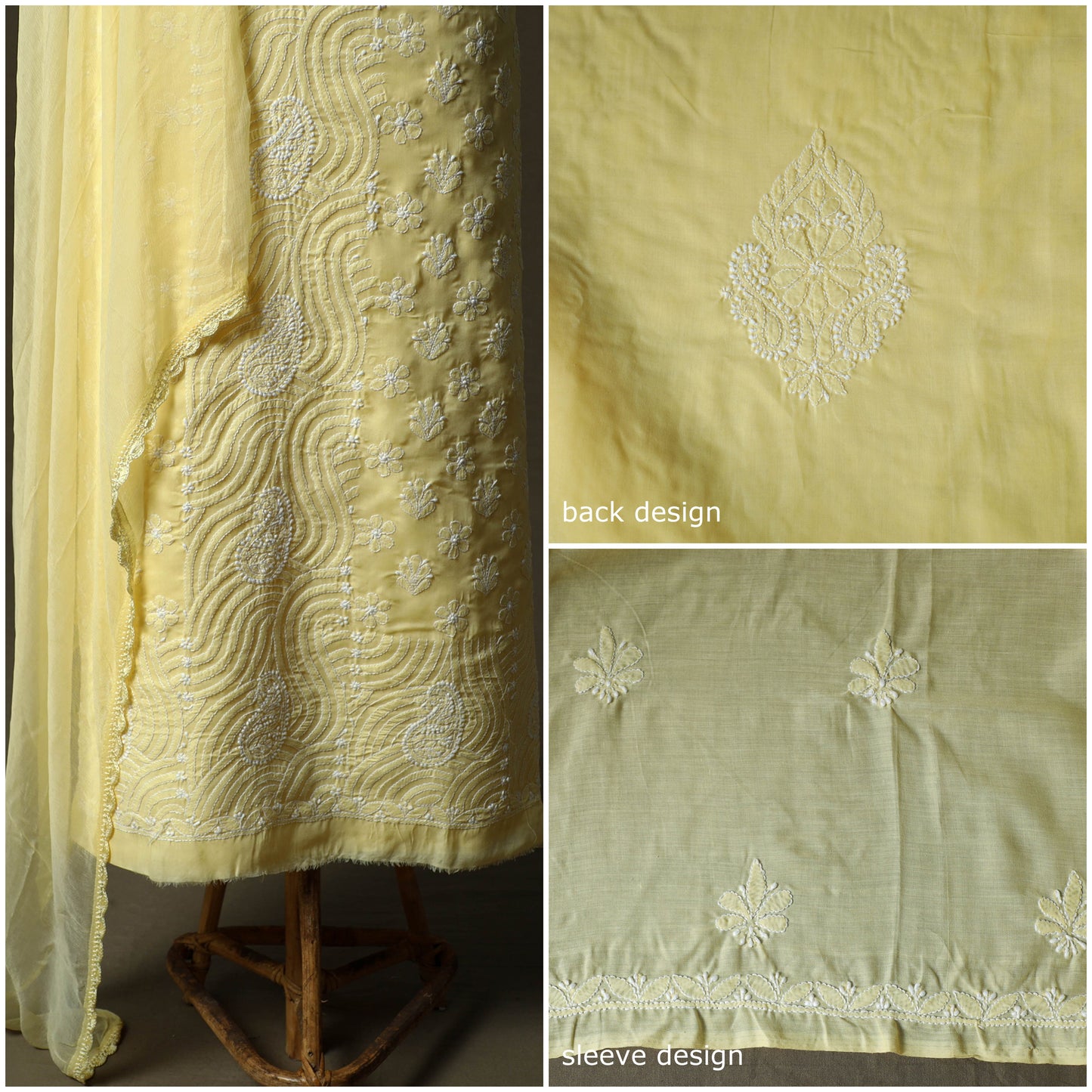Lucknowi hand embroidered cotton chikankari 3pc unstitched