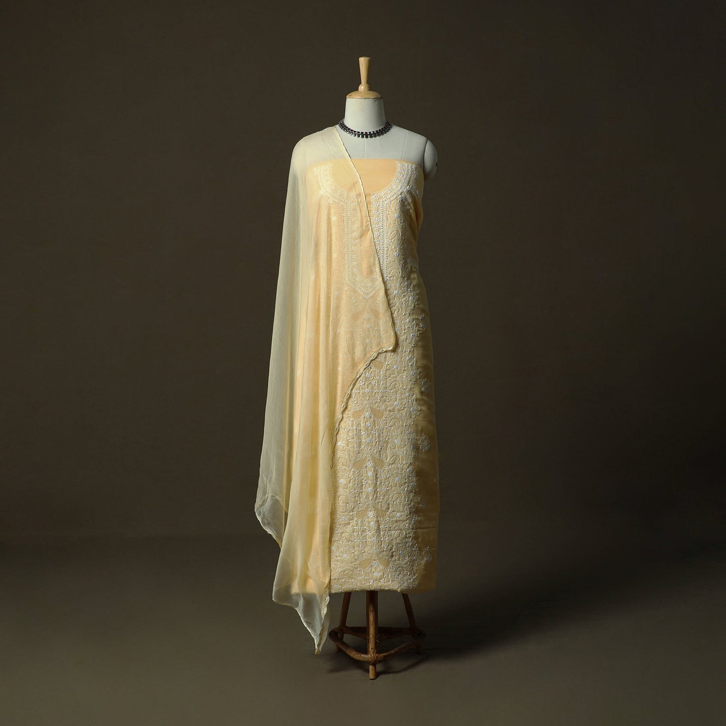 Yellow - lucknowi hand embroidered cotton chikankari 3pc