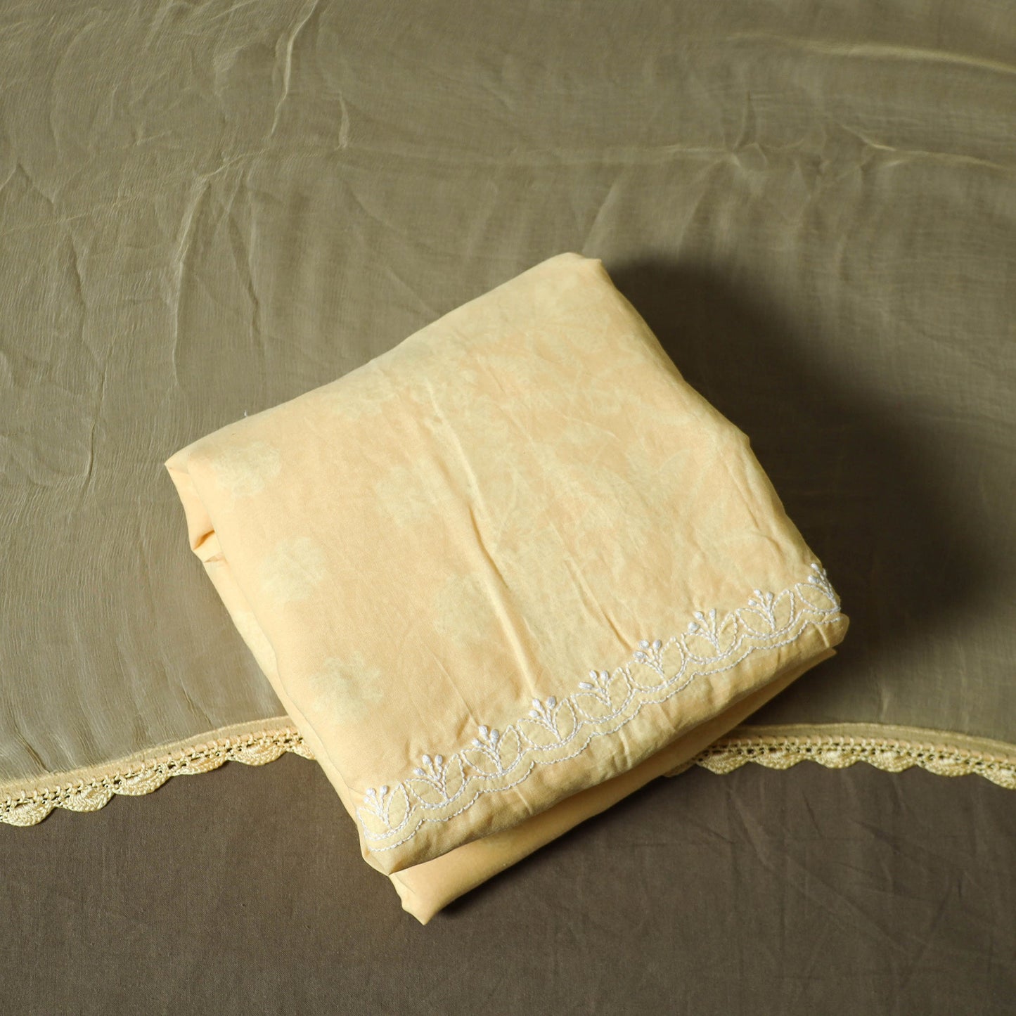 Yellow - lucknowi hand embroidered cotton chikankari 3pc