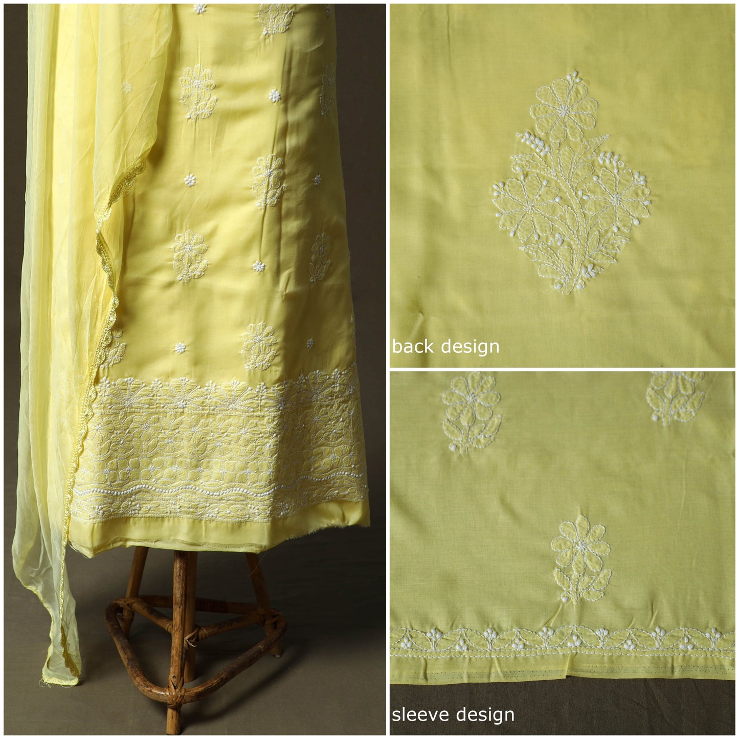 Yellow - lucknowi hand embroidered cotton chikankari 3pc
