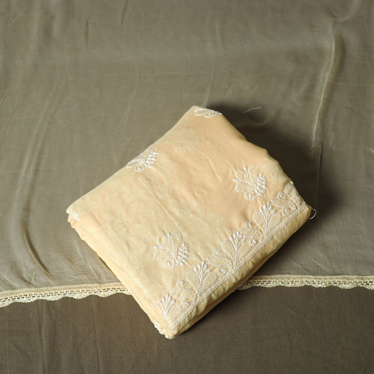 Yellow - lucknowi hand embroidered cotton chikankari 3pc