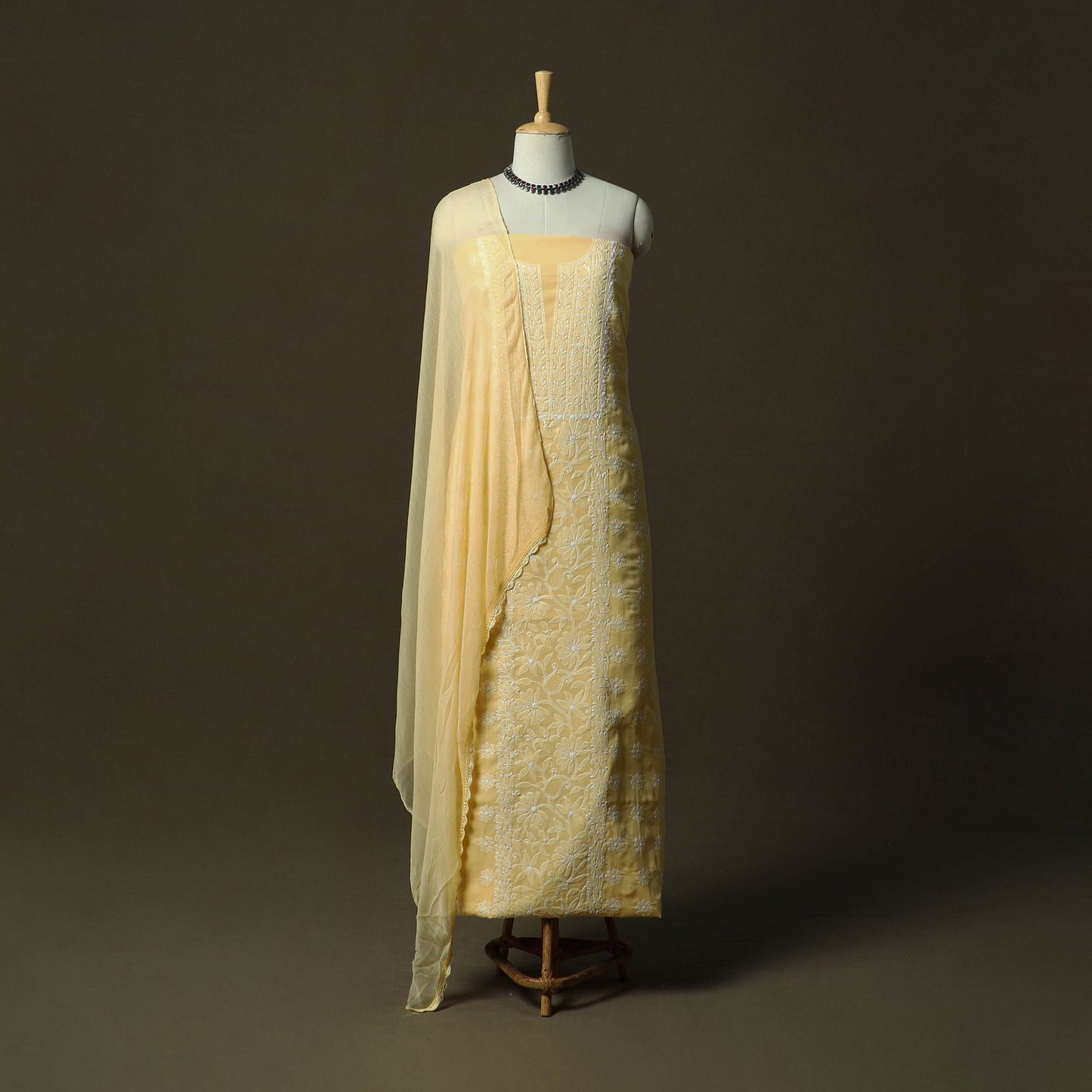 Yellow - lucknowi hand embroidered cotton chikankari 3pc