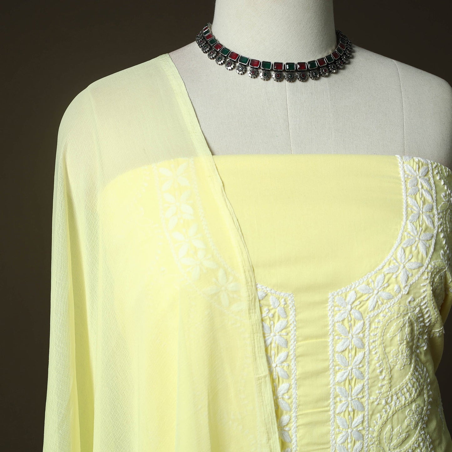 Lucknowi hand embroidered cotton chikankari 3pc unstitched