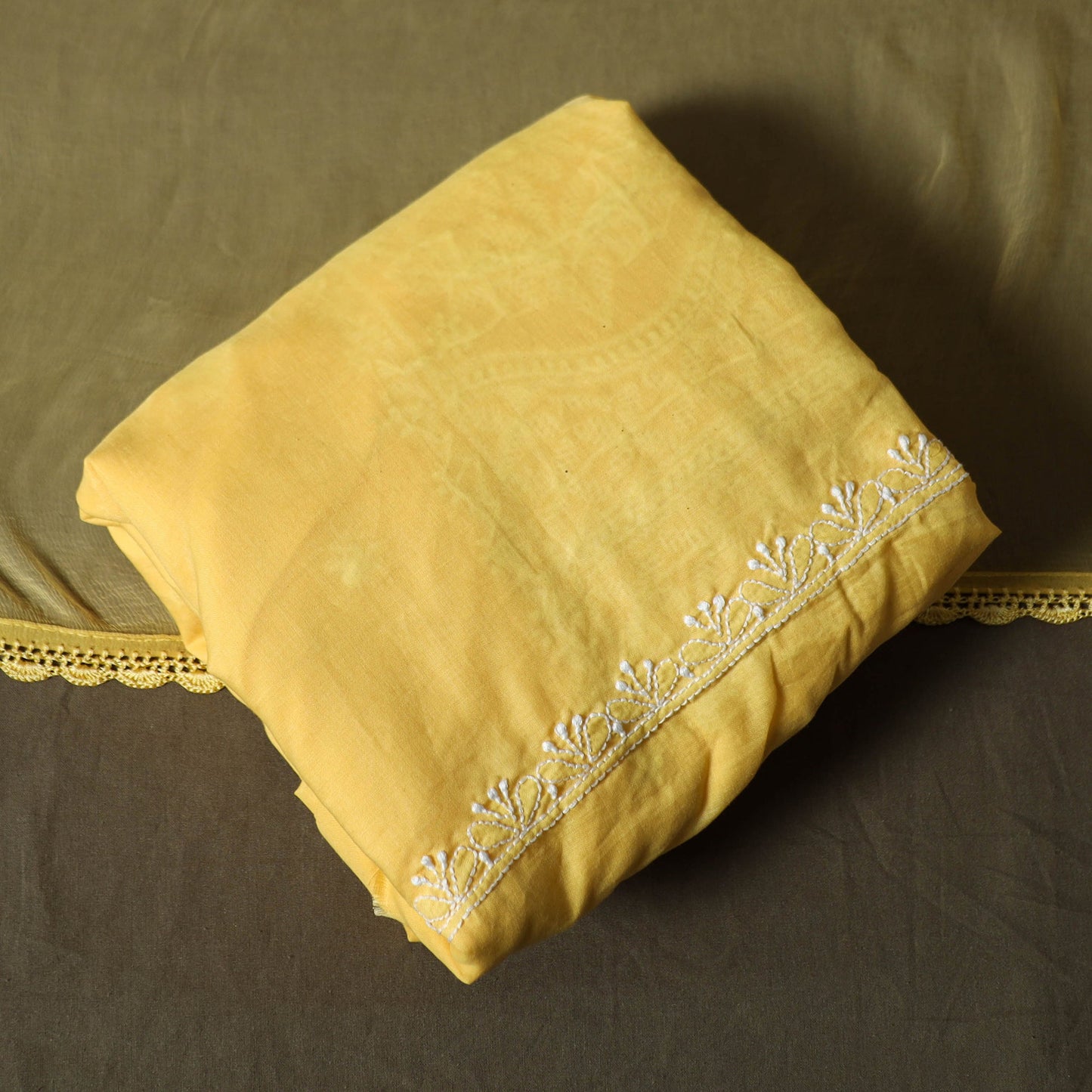 Yellow - lucknowi hand embroidered cotton chikankari 3pc