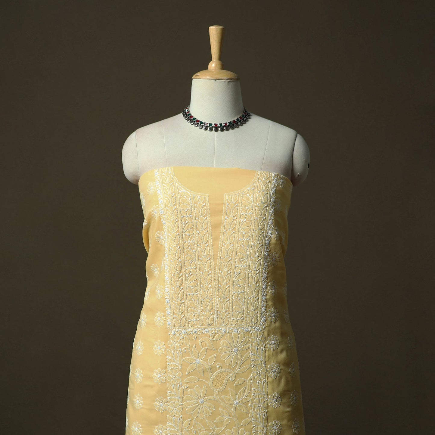 Yellow - lucknowi hand embroidered cotton chikankari 3pc