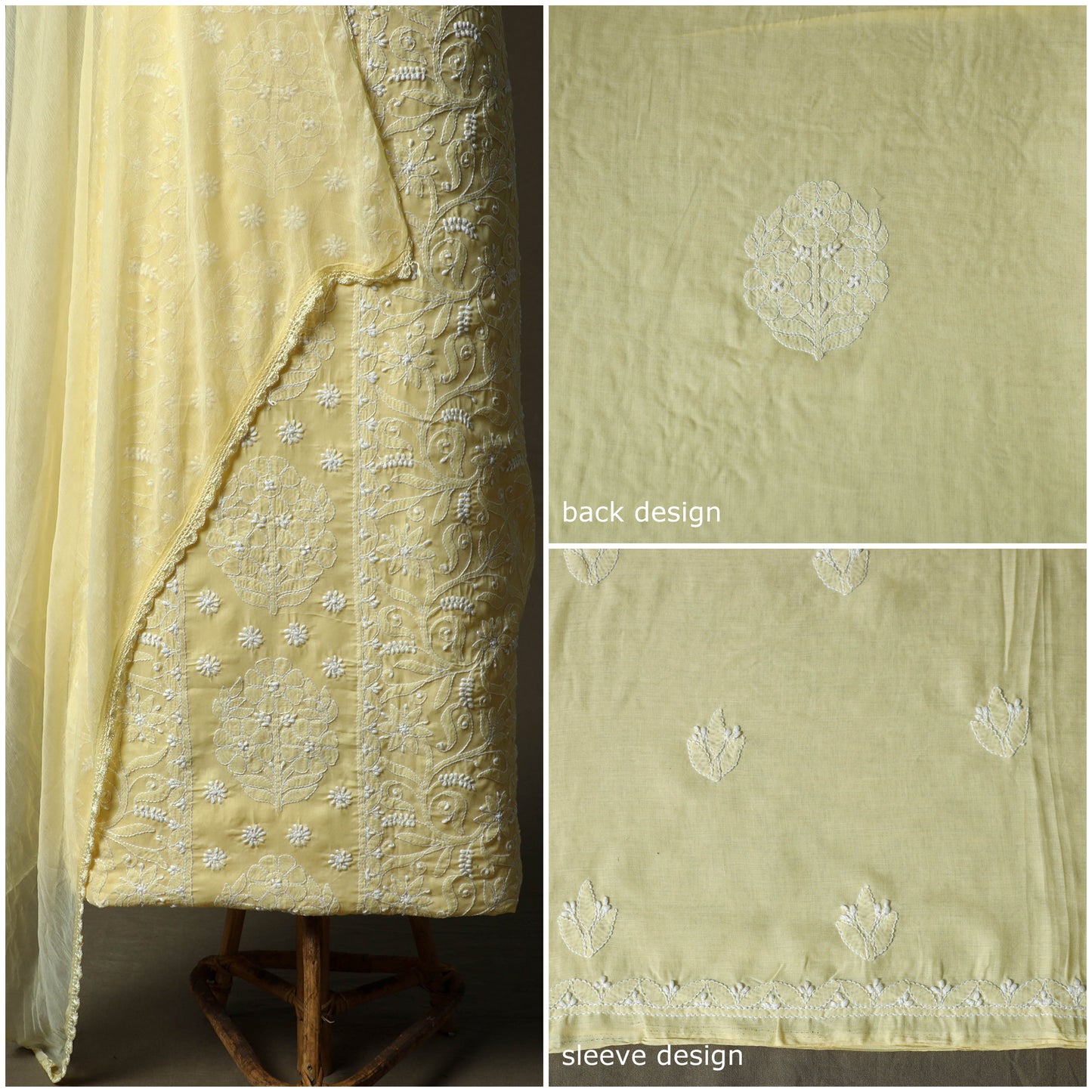 Lucknowi hand embroidered cotton chikankari 3pc unstitched