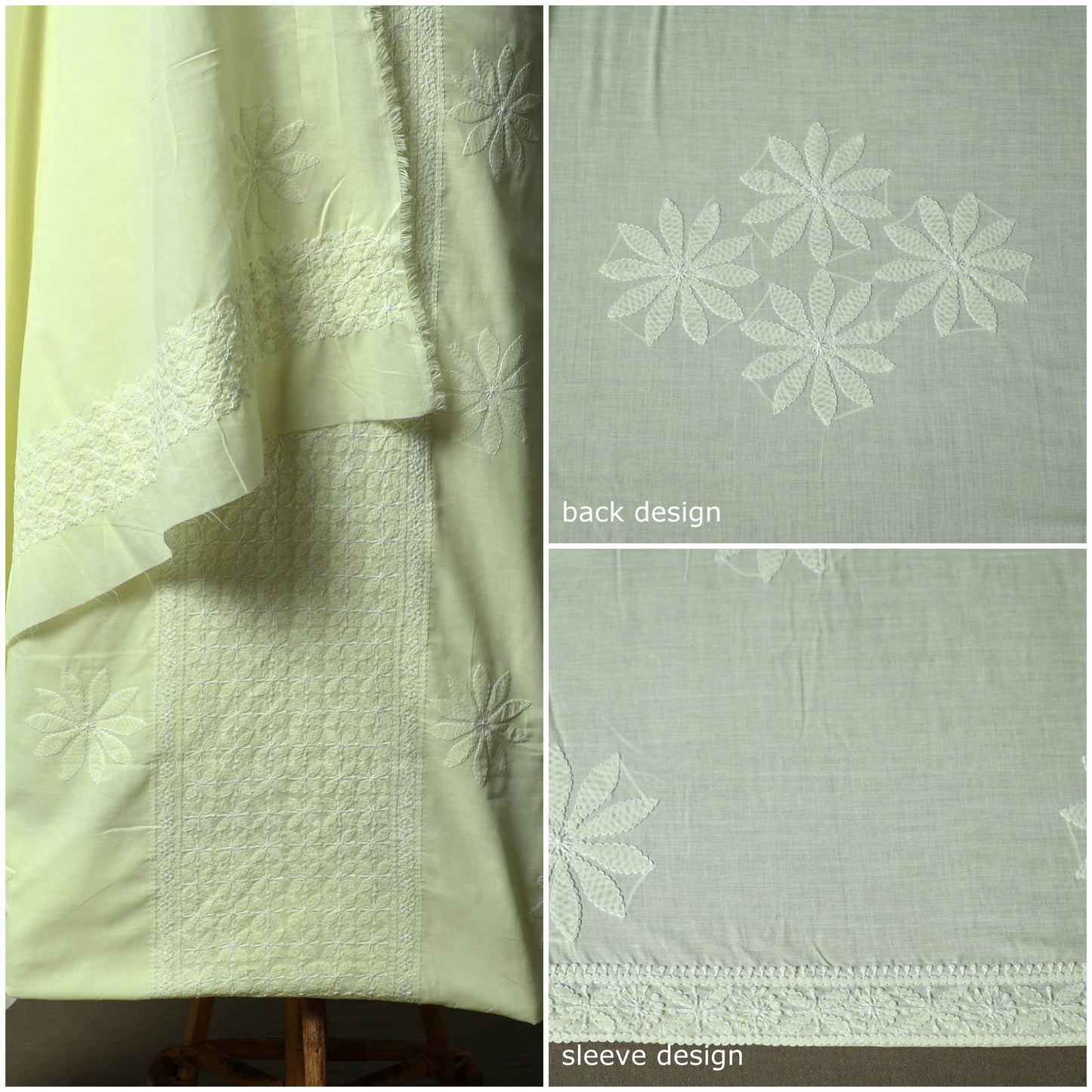 Lucknowi hand embroidered cotton chikankari 3pc unstitched