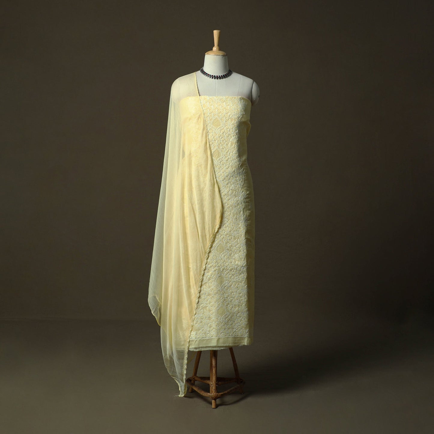 Yellow - lucknowi hand embroidered cotton chikankari 3pc