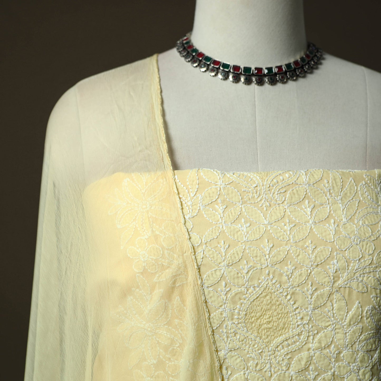 Yellow - lucknowi hand embroidered cotton chikankari 3pc