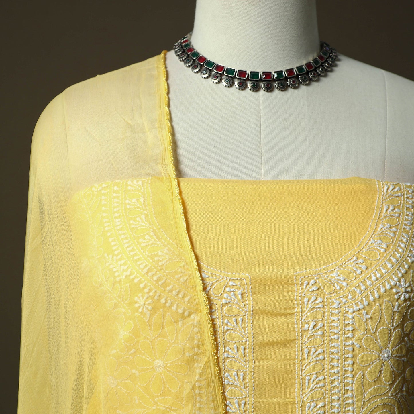 Yellow - lucknowi hand embroidered cotton chikankari 3pc