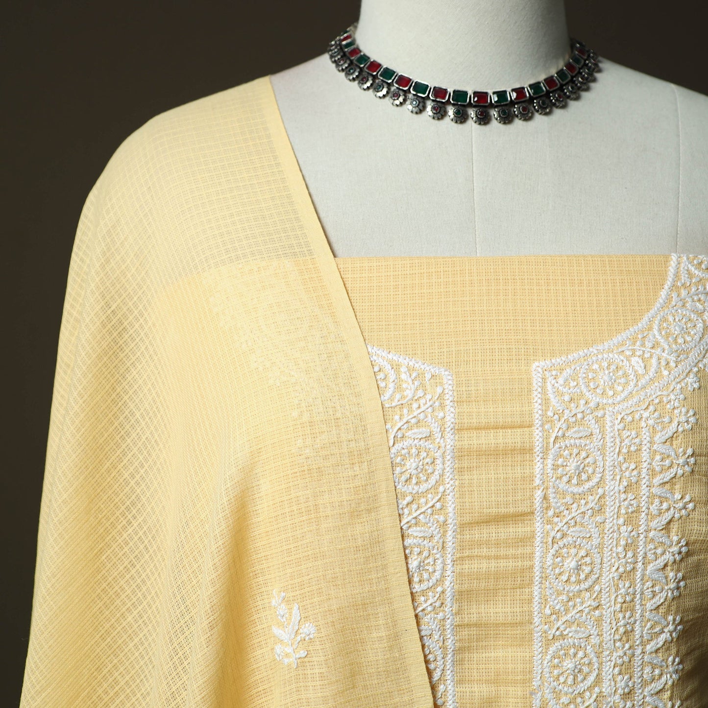 Lucknowi hand embroidered kota doria cotton chikankari 2pc