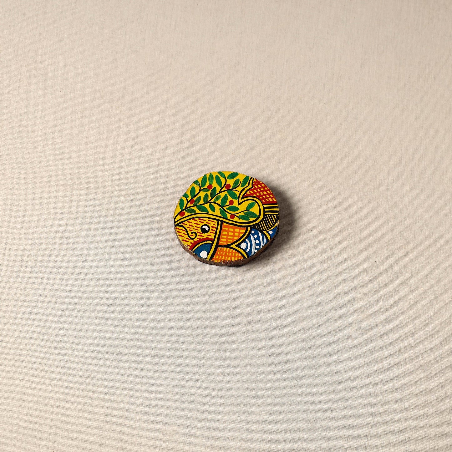 Madhubani handpainted pine wood fridge magnet 22