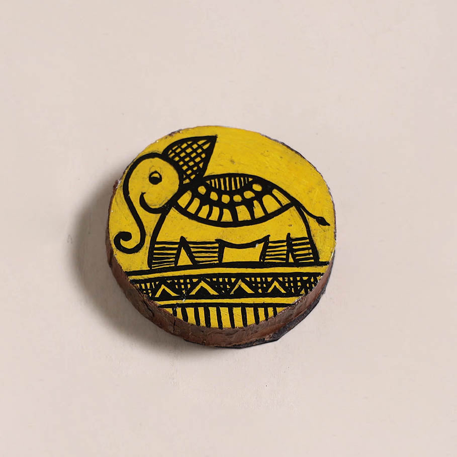 Madhubani handpainted wooden fridge magnet 26 - handcrafted