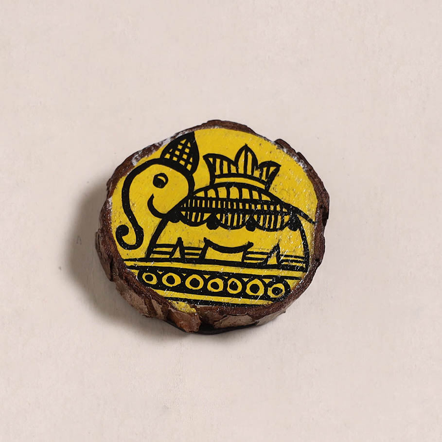 Madhubani handpainted wooden fridge magnet 34 - handcrafted