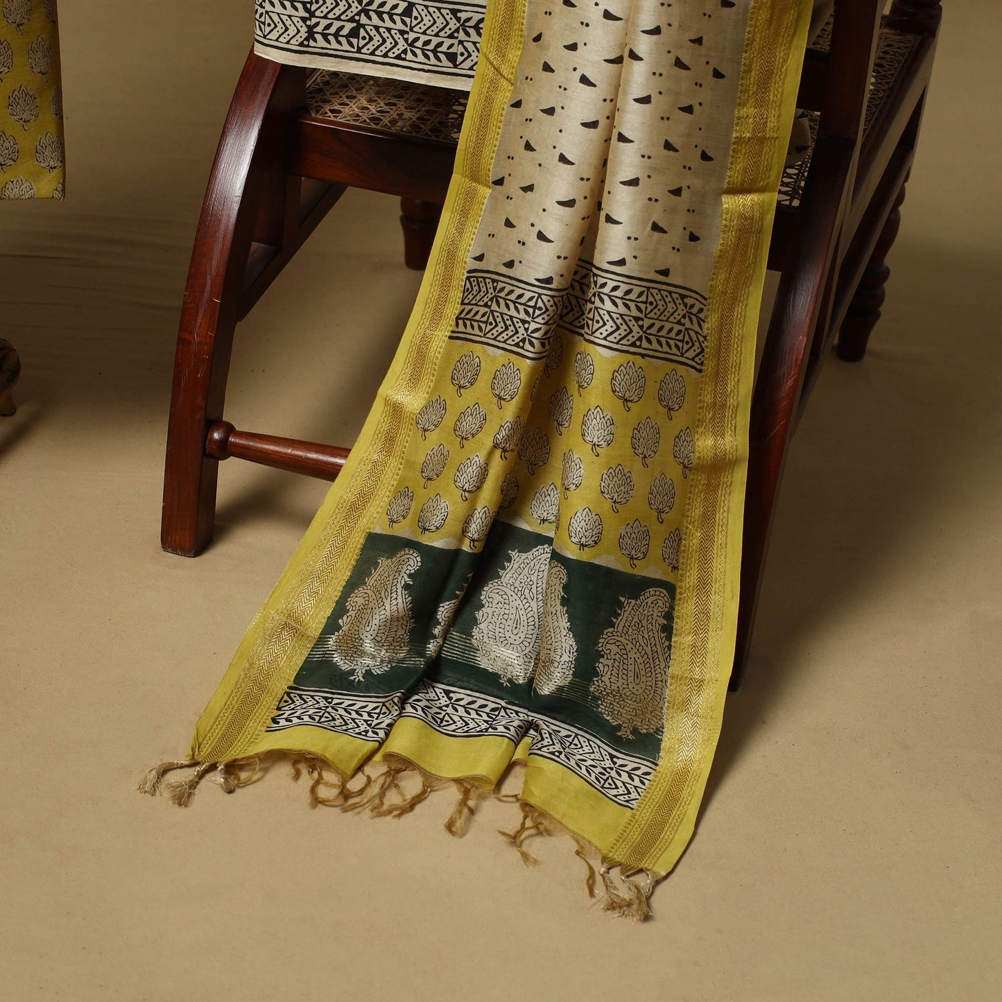 Maheshwari silk bagru hand 3pc unstitched dress material 21