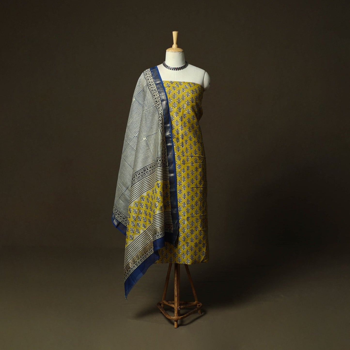 Maheshwari silk hand block bagru print 3pc unstitched dress