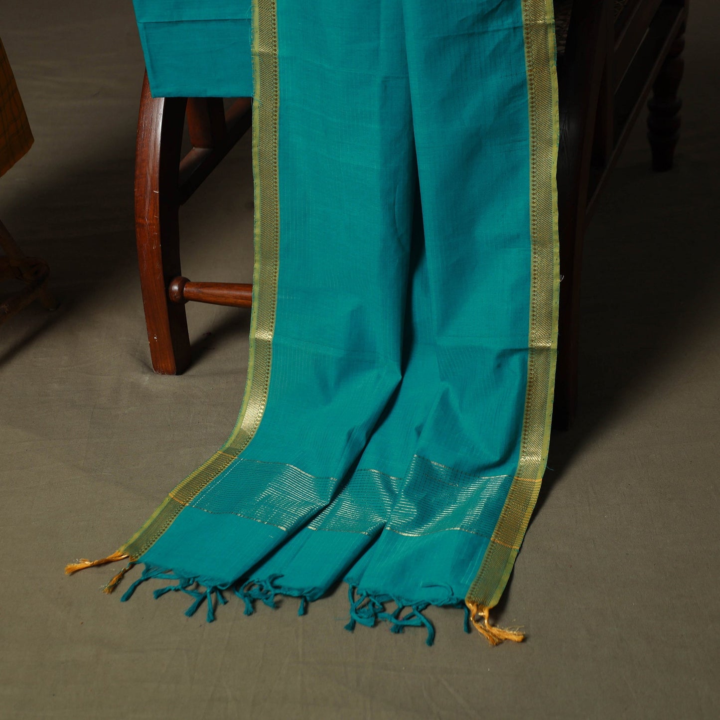 Mangalagiri cotton 3pc unstitched dress material with zari