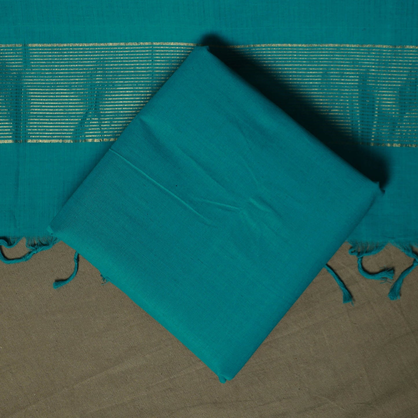 Mangalagiri cotton 3pc unstitched dress material with zari