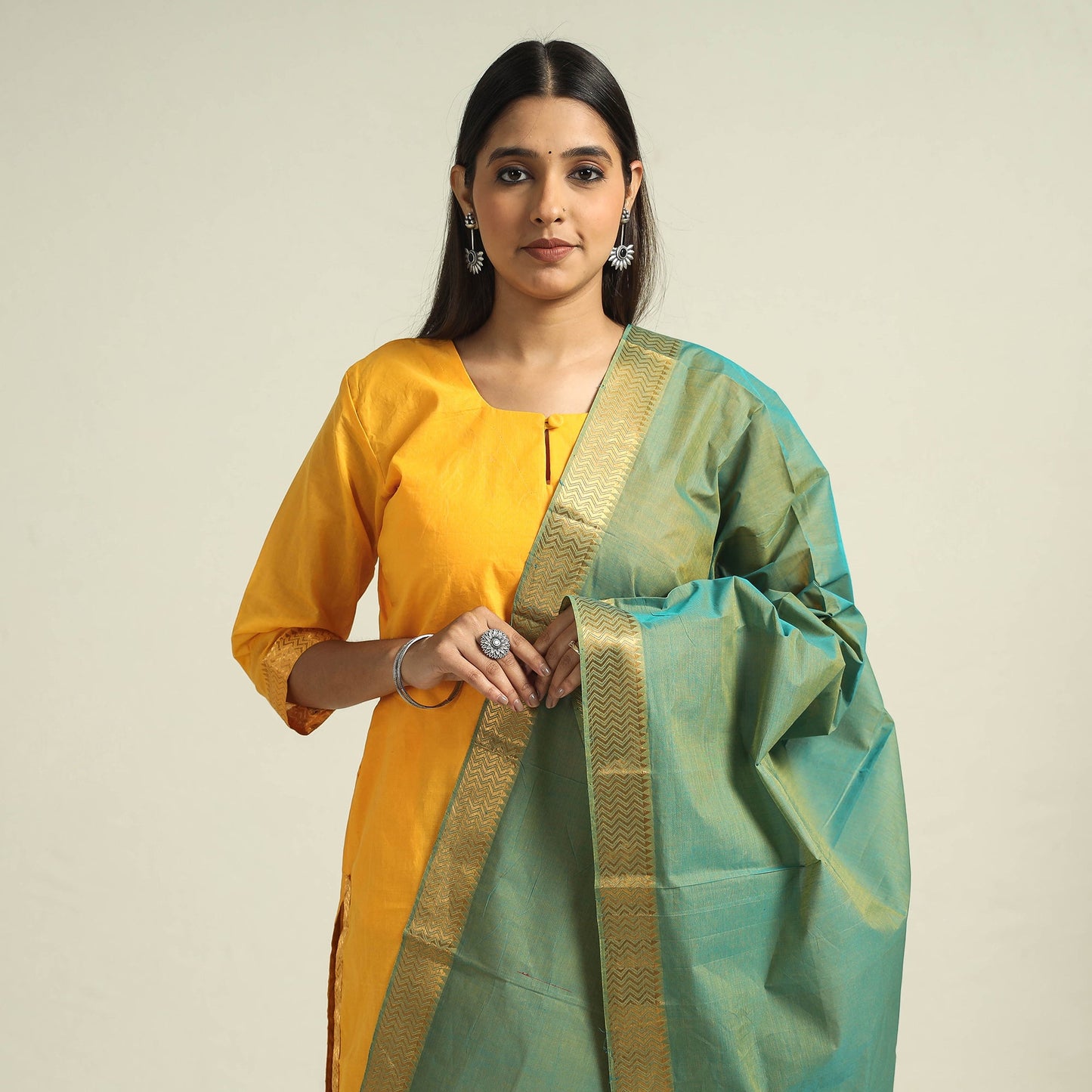 Mangalagiri Kurta with Palazzo & Dupatta Set