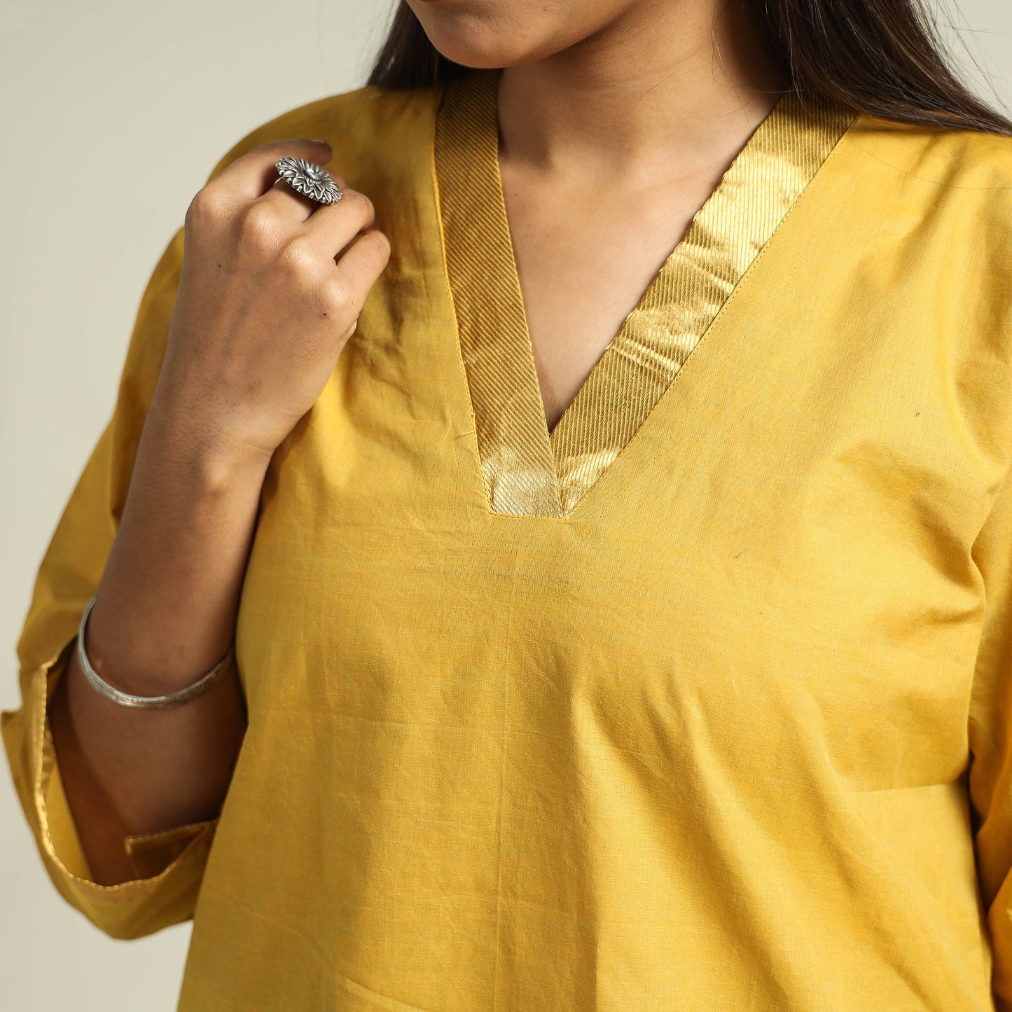 Yellow - mangalagiri handloom cotton kurta with palazzo &