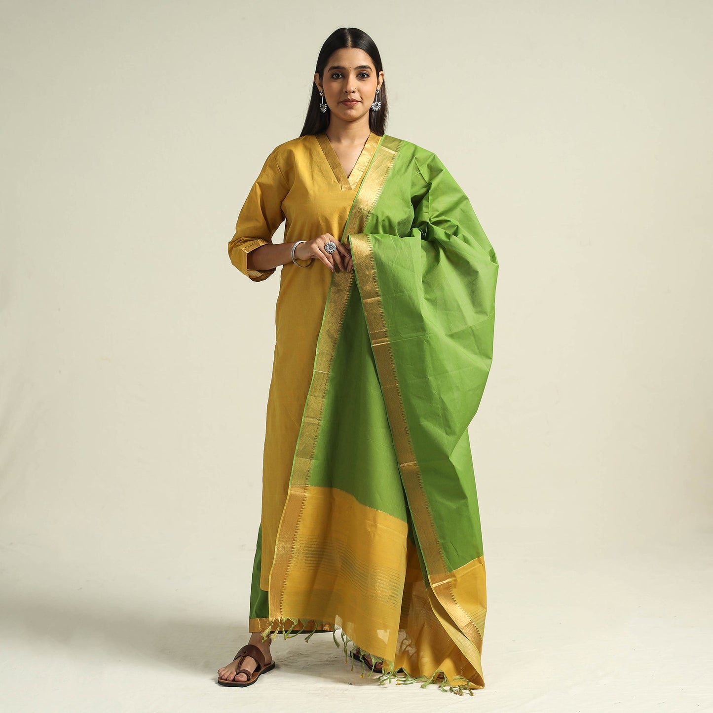 Yellow - mangalagiri handloom cotton kurta with palazzo &