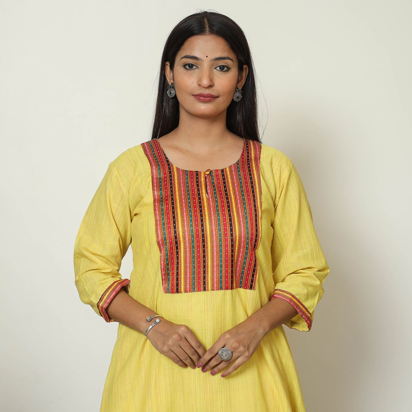 Mangalagiri Handloom Cotton A-Line Kurta with Mashru Patchwork 03 Online at iTokri.com