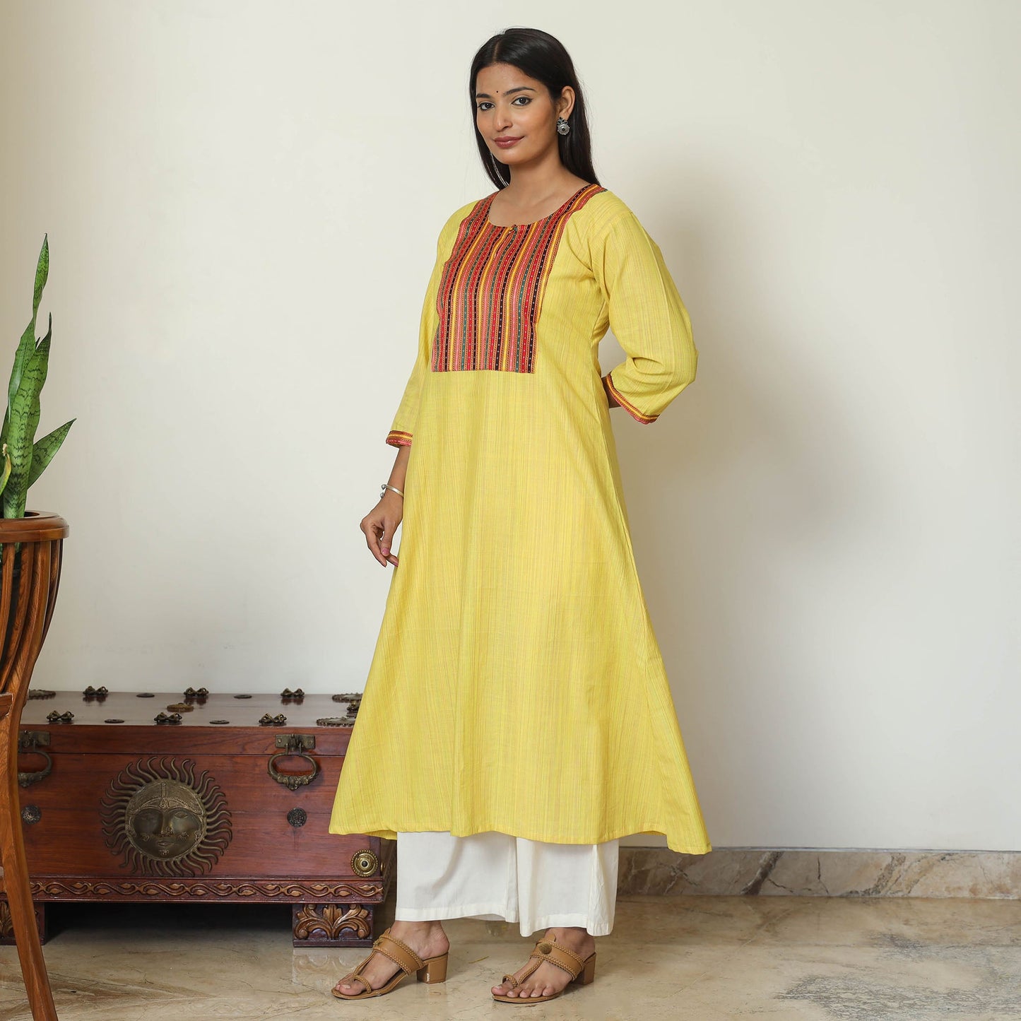 Mangalagiri Handloom Cotton A-Line Kurta with Mashru Patchwork 03 Online at iTokri.com