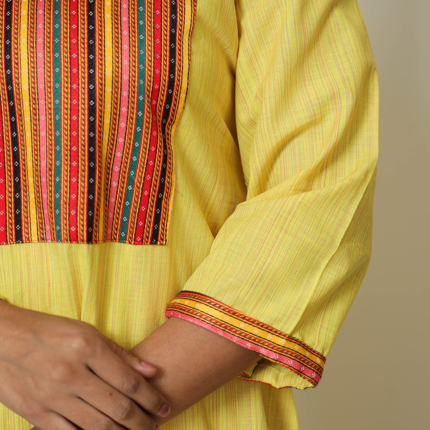 Mangalagiri Handloom Cotton A-Line Kurta with Mashru Patchwork 03 Online at iTokri.com