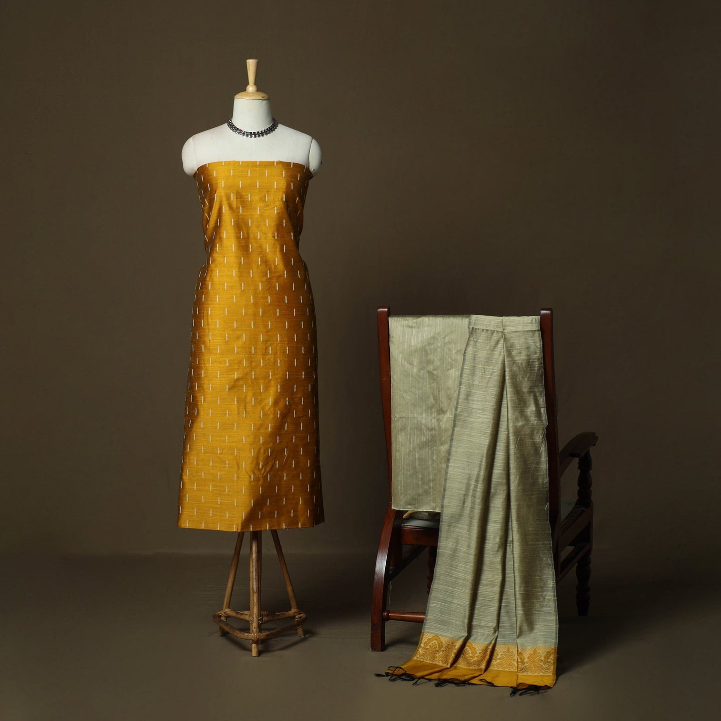 Mangalagiri silk cotton thread work 3pc unstitched dress