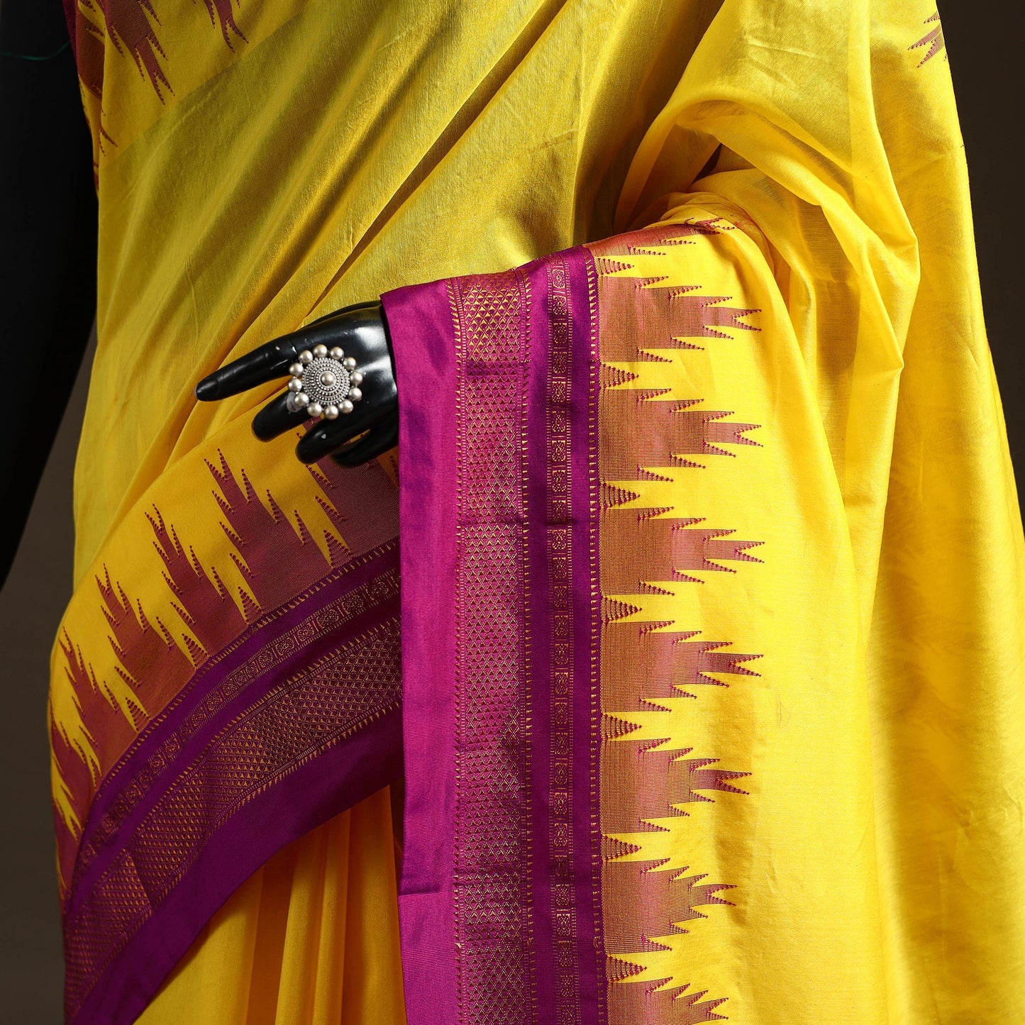 Mercerized cotton gadwal ilkal saree with temple zari