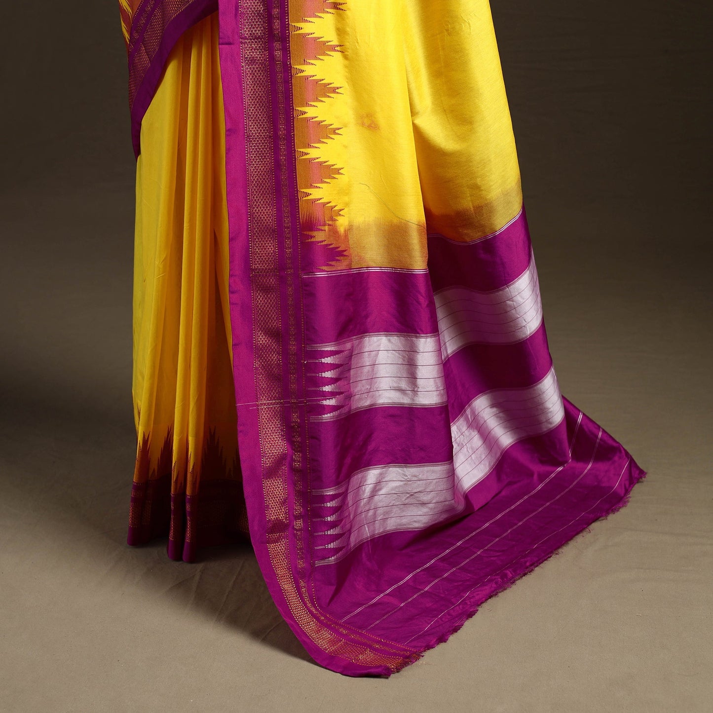 Mercerized cotton gadwal ilkal saree with temple zari