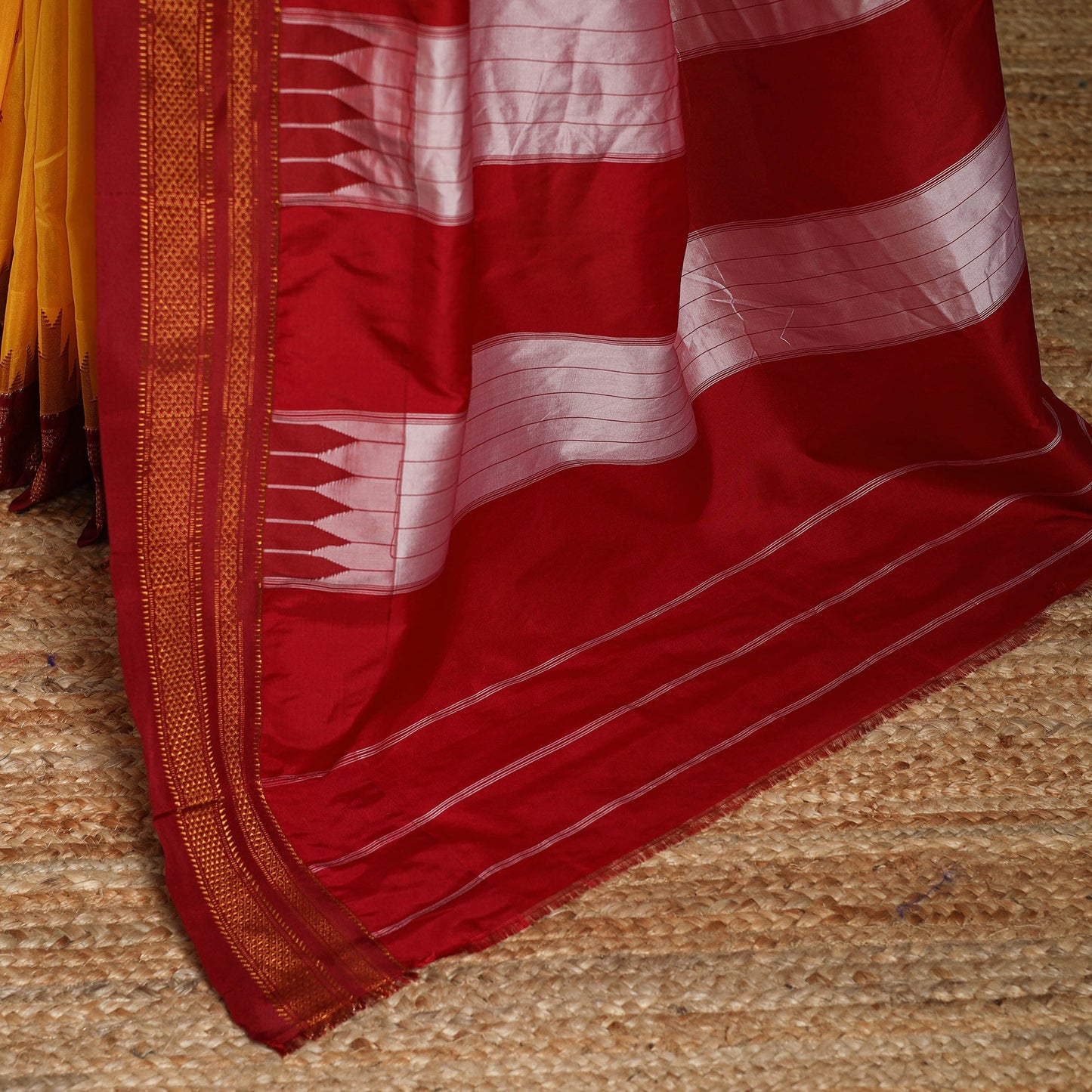 Yellow - mercerized cotton thread buti ilkal saree