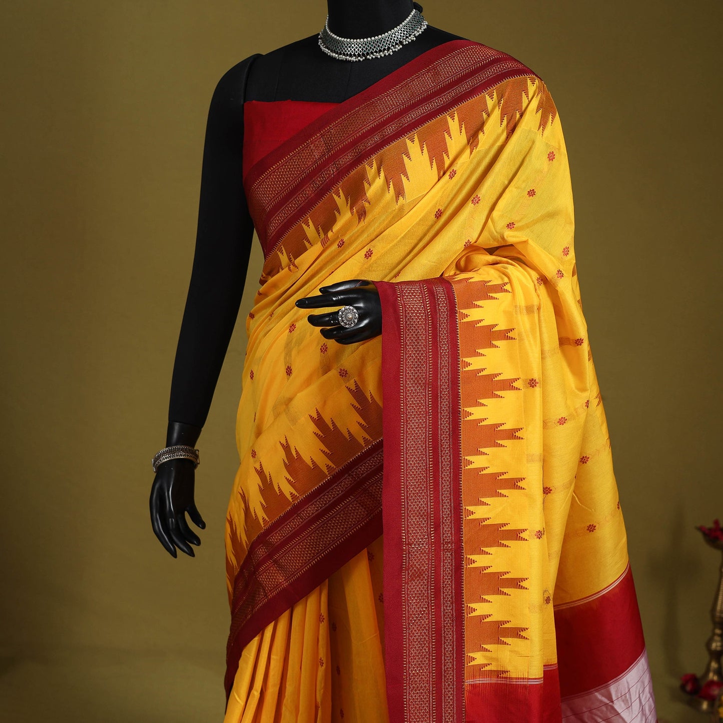 Yellow - mercerized cotton thread buti ilkal saree