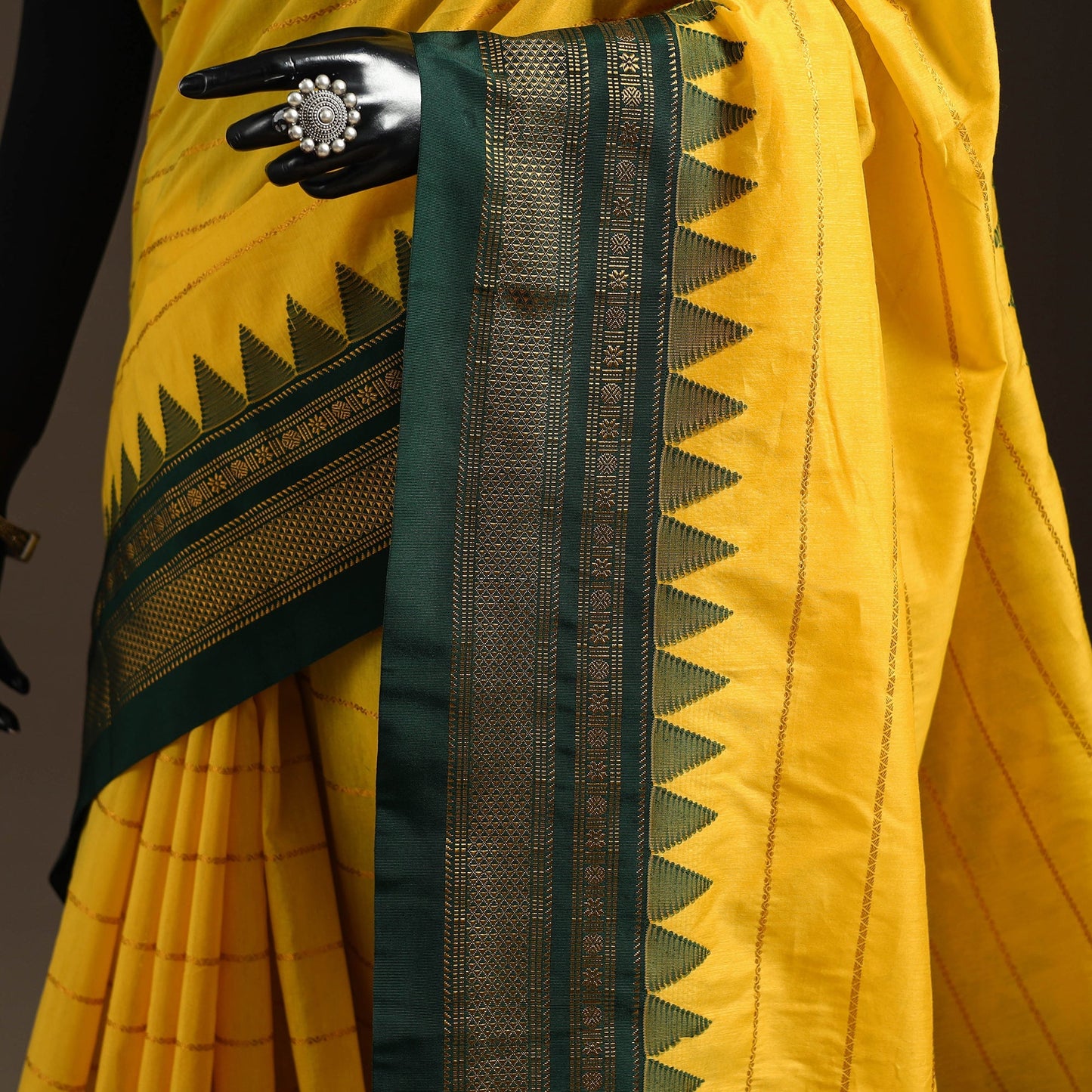 Mercerized cotton zari stripes ilkal saree with rudraksha
