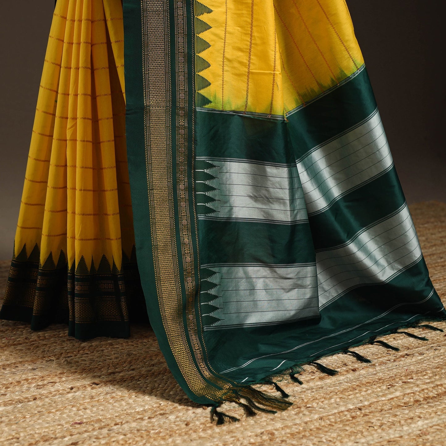Mercerized cotton zari stripes ilkal saree with rudraksha