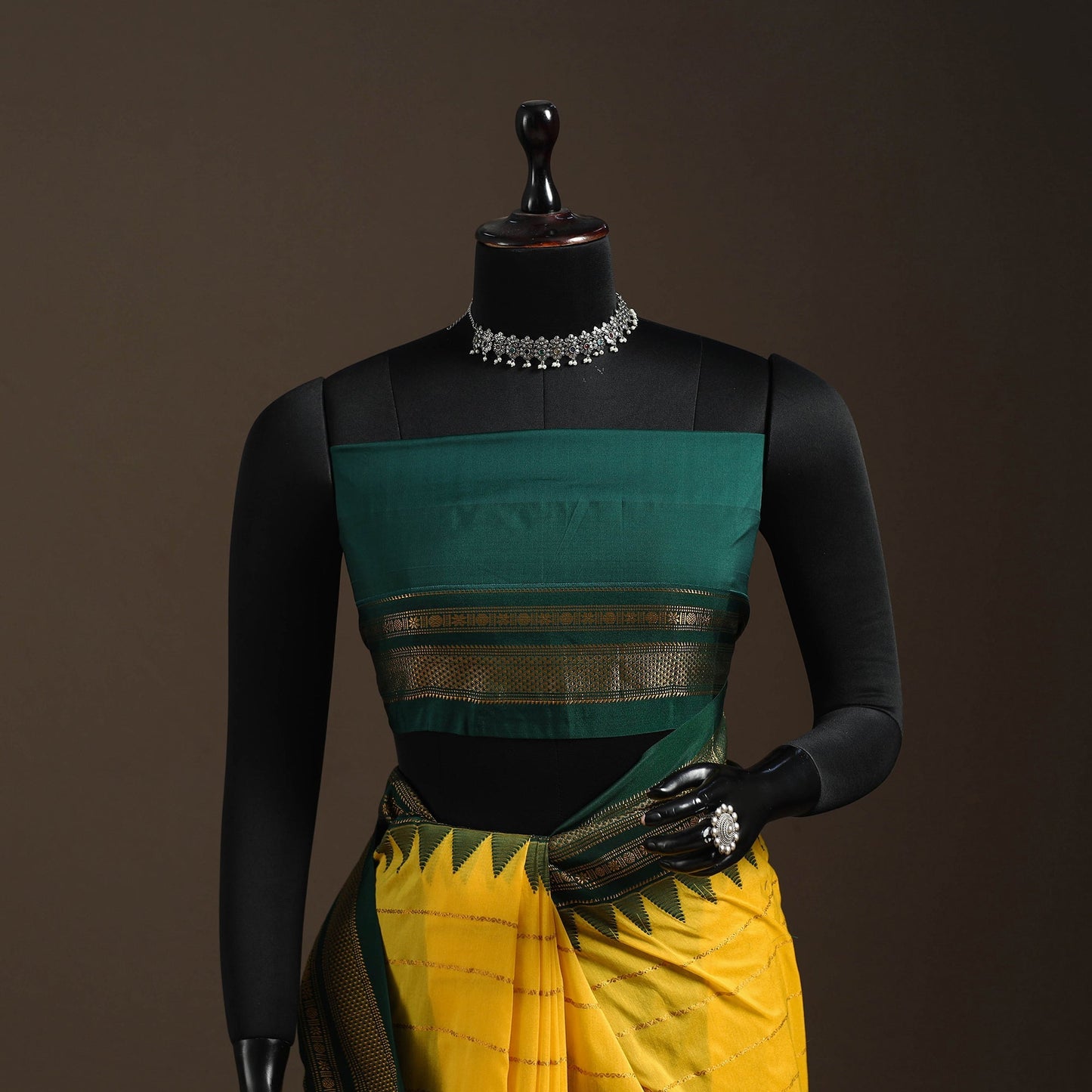 Mercerized cotton zari stripes ilkal saree with rudraksha