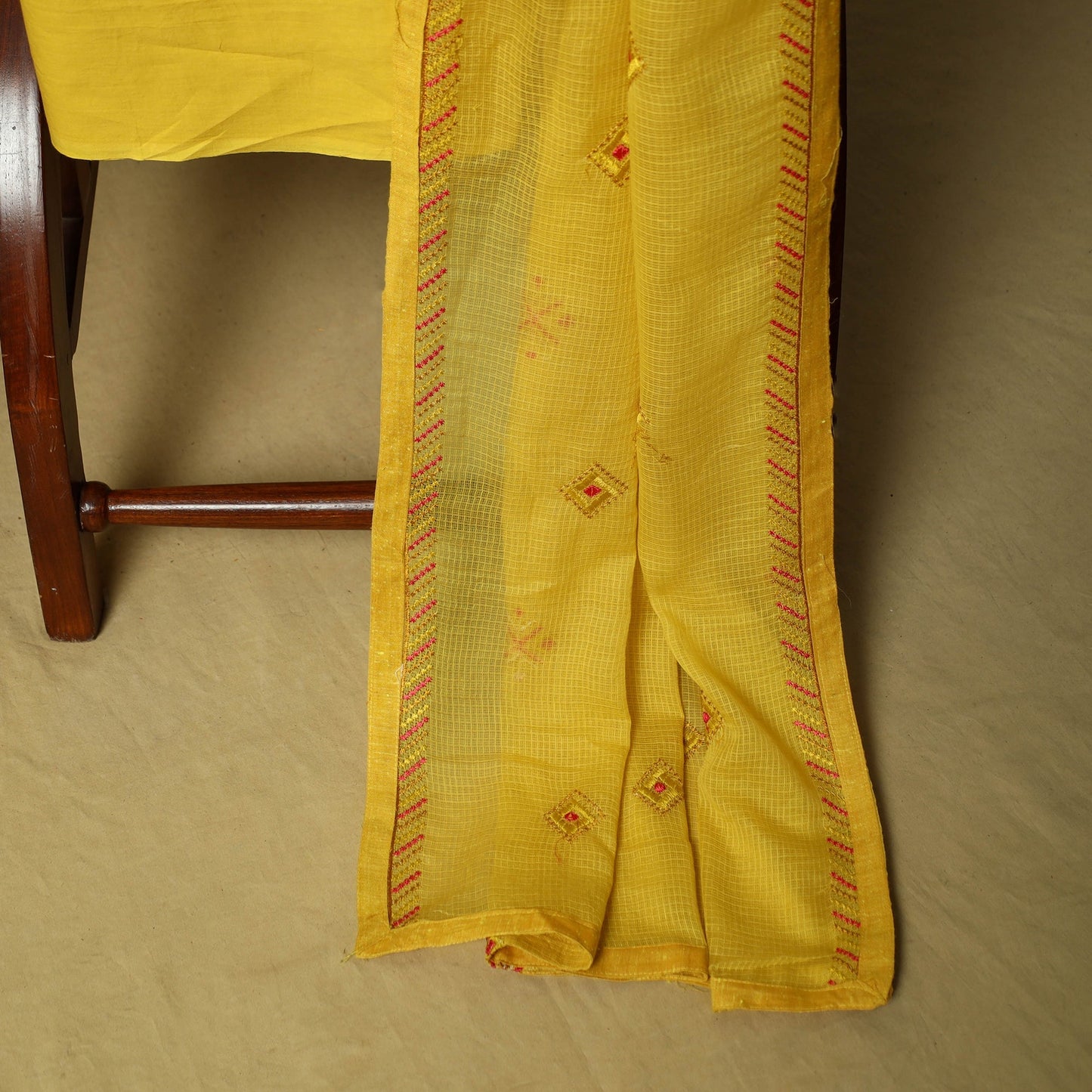 Mirror work embroidered cotton 3pc unstitched dress